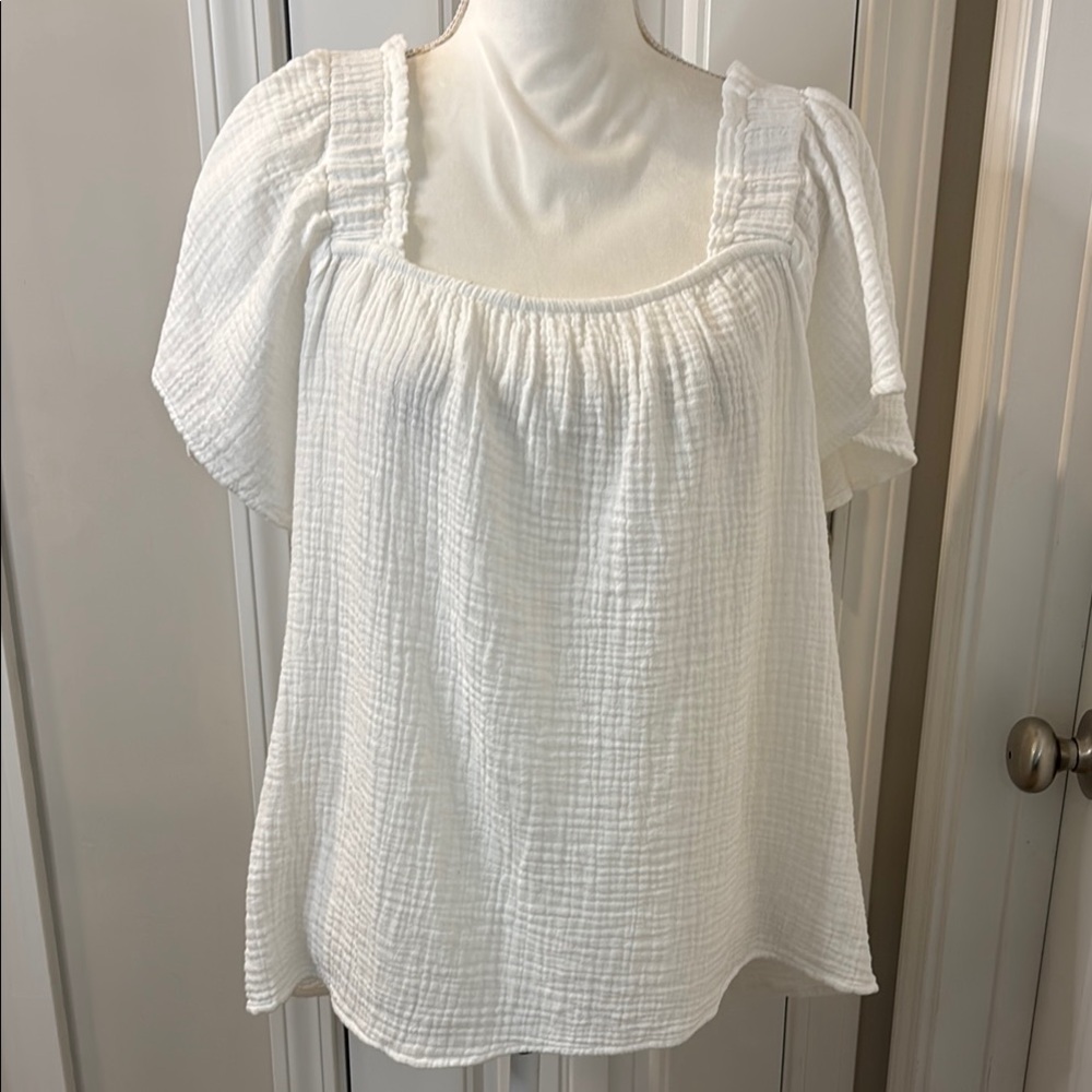 Beachlunchlounge White Smocked Blouse Relaxed Fit Size Medium